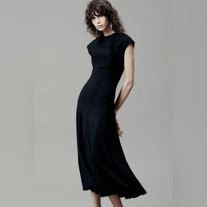 Zara Structured Satin Midi Dress Black Size L